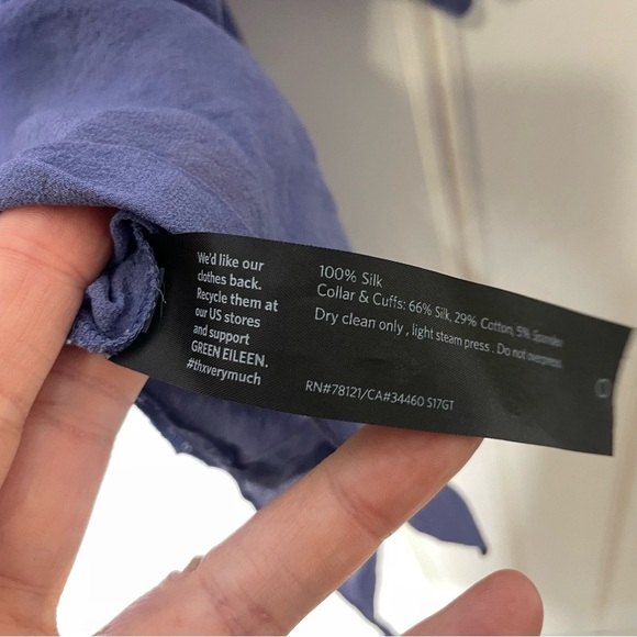 Eileen Fisher Silk Georgette Flowy Blue Sheer Top Sz M 283 - Picture 5 of 7